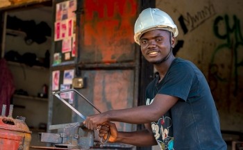 A welding apprentice in Tanzania