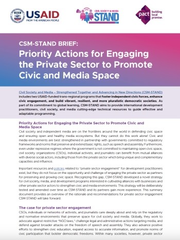 CSM-STAND brief: Priority actions for engaging the private sector to promote civic and media space