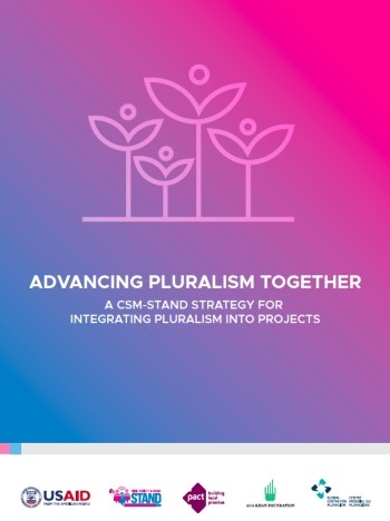 Cover of report that reads: Advancing pluralism together, a CSM-STAND strategy for integrating pluralism into projects.