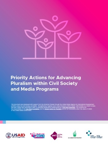 Cover of report that reads: Priority actions for advancing pluralism within civil society and media programs