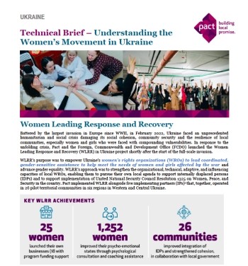 A screen shot of a technical brief titled: Understanding the Women's Movement in Ukraine, Women Leading Response and Recovery.